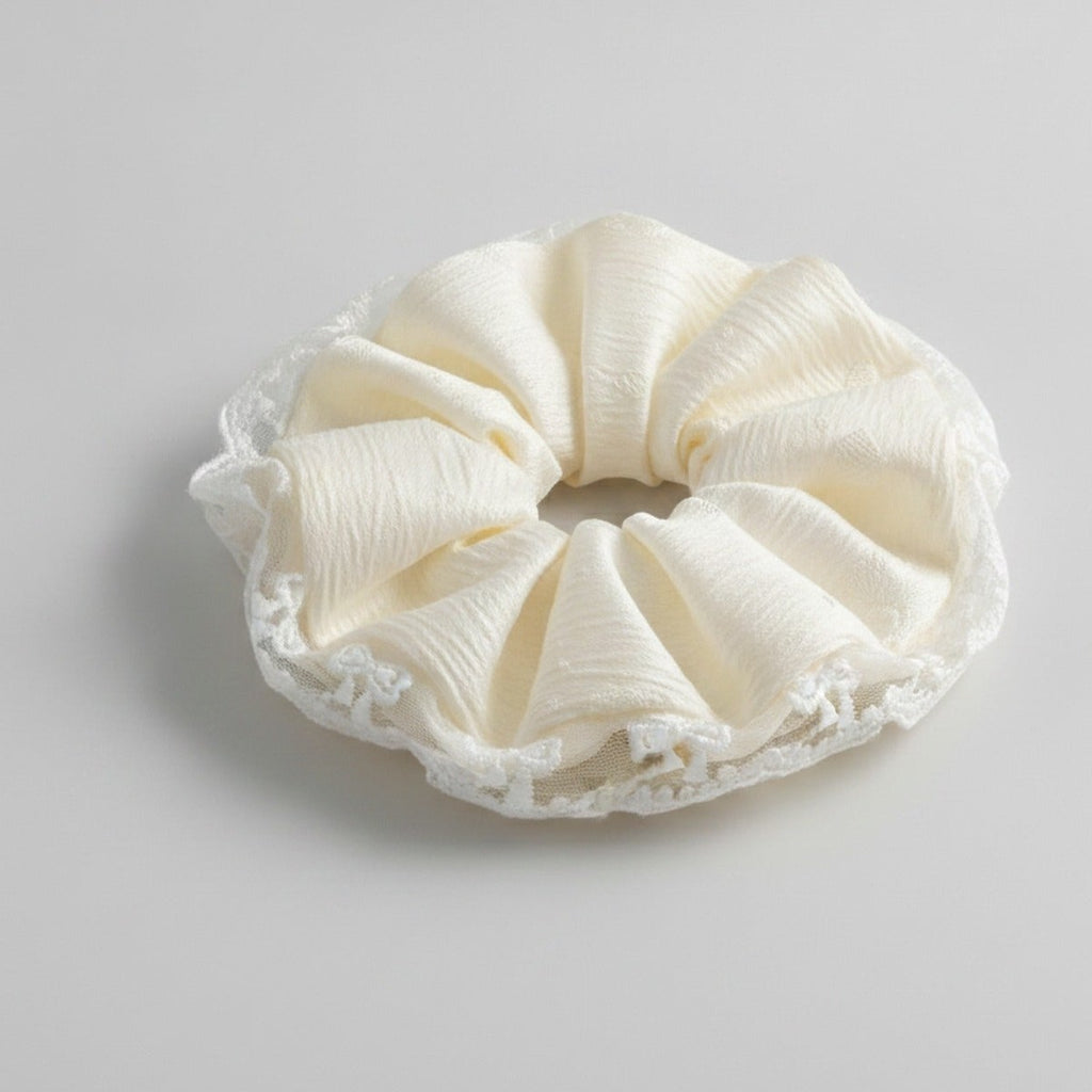 Cream Lace Scrunchie With Pearl Detail – hair accessories (view 1)