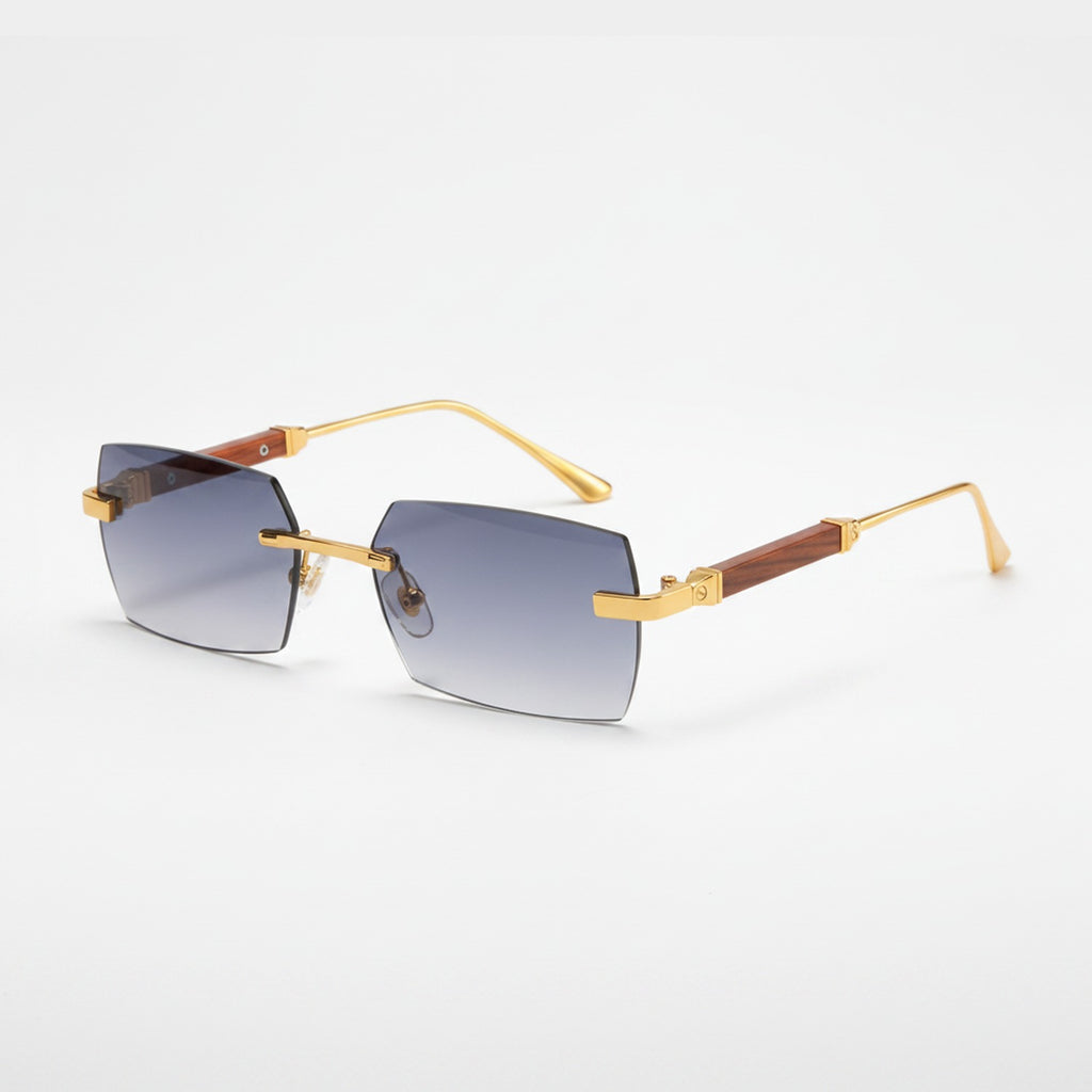 Rectangular Metal Wood Temple Sunglasses - Gold Frame Gradient Gray – eyewear (view 1)