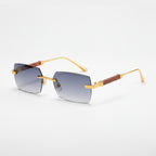 Rectangular Metal Wood Temple Sunglasses - Gold Frame Gradient Gray – eyewear (view 1)