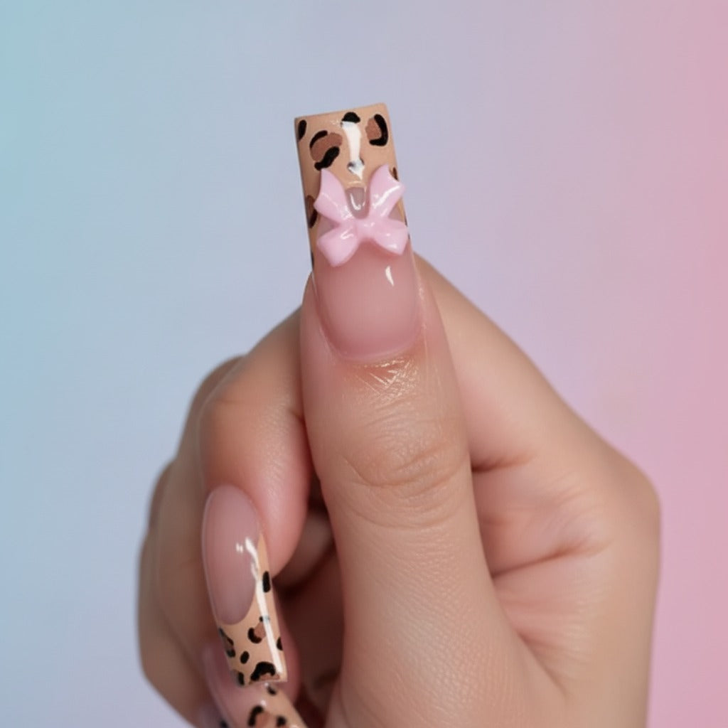 Leopard Bow Press-On Nails - Type 6