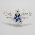 Crystal Floral Hair Comb - Silver Blue Diamond – hair accessories (view 1)