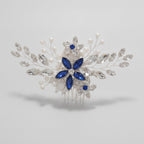 Crystal Floral Hair Comb - Silver Blue Diamond – hair accessories (view 1)