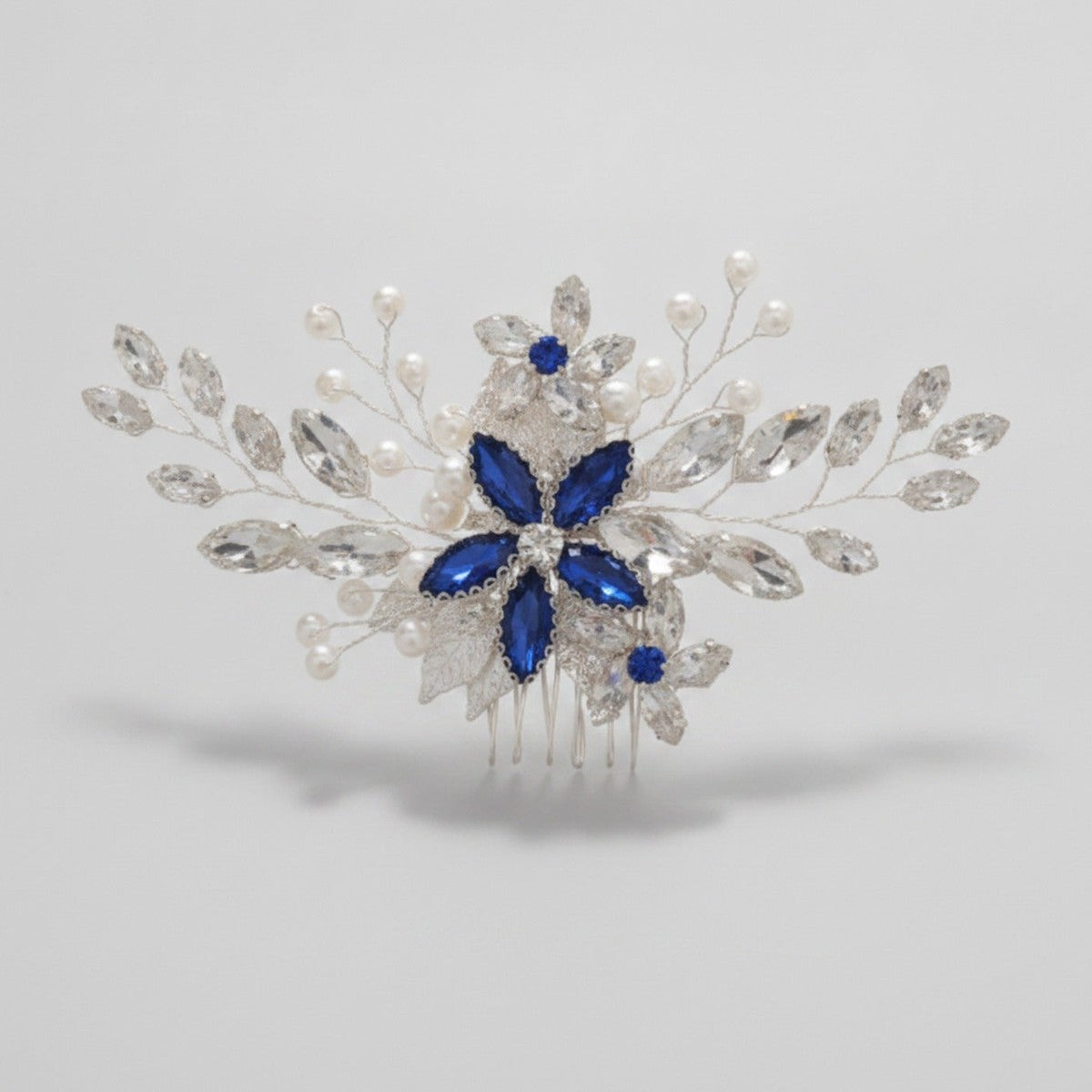 Crystal Floral Hair Comb - Silver Blue Diamond – hair accessories (view 1)