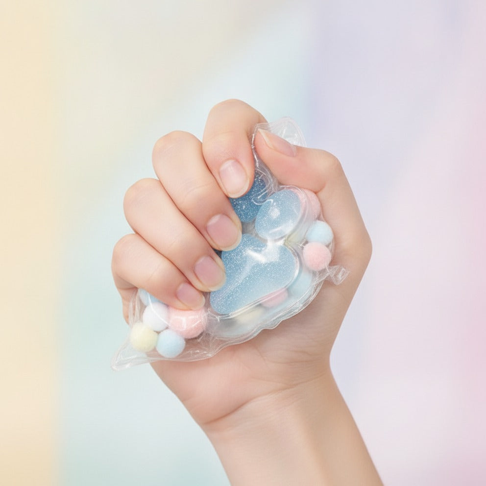 Squishy Paw Keychain - Icy Blue - squeeze in hand