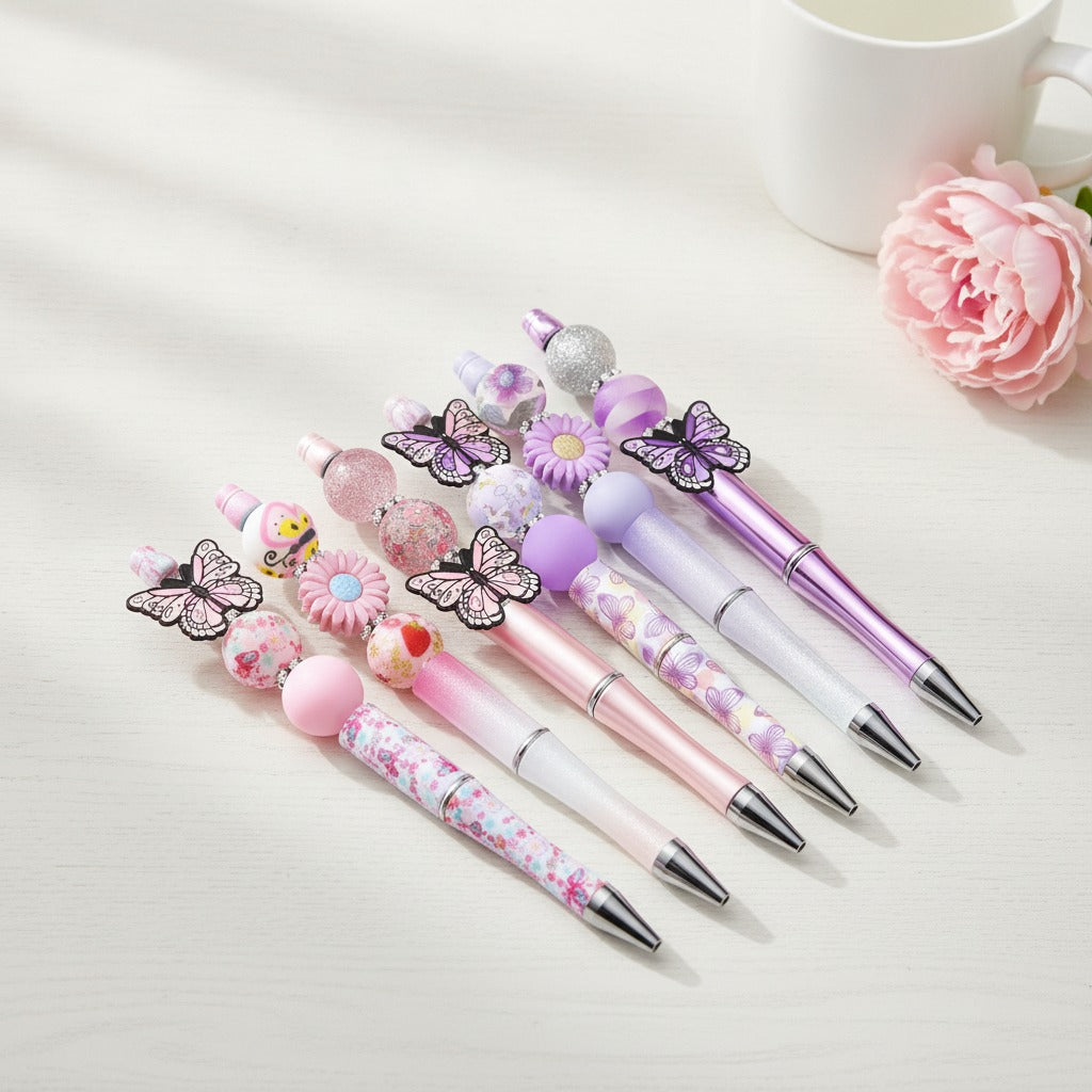 Butterfly Charm Beaded Pen Set - Purple Butterfly