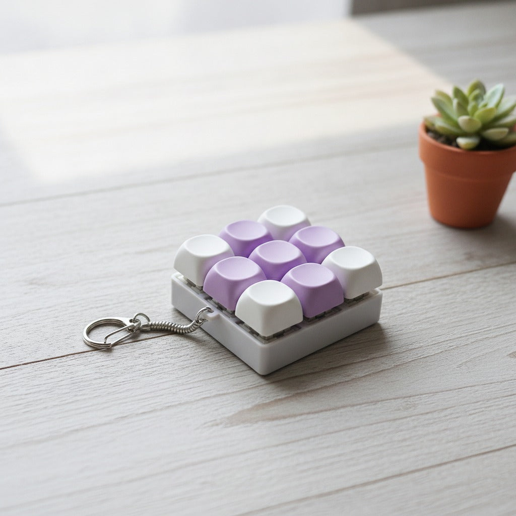 Mini Keyboard Key Keychain - White & Purple