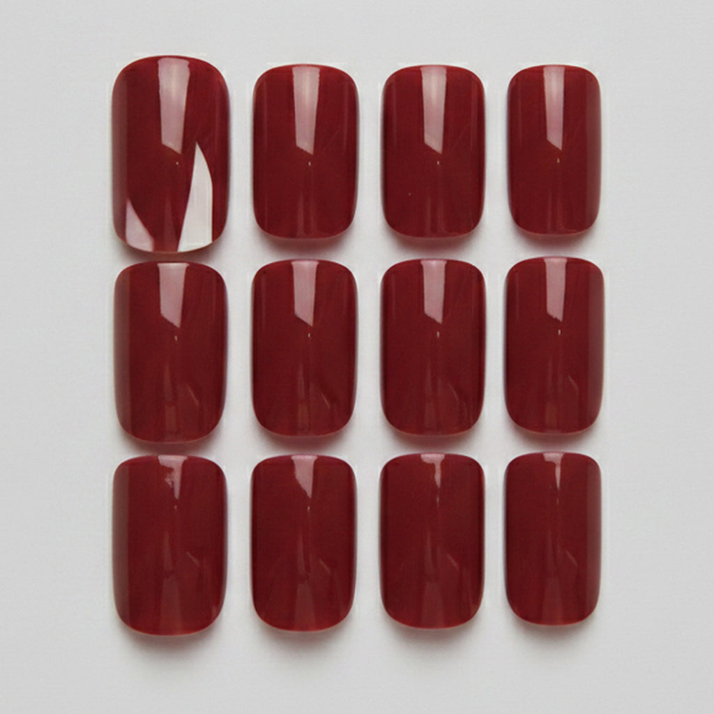Glossy Press-On Nail Set - Burgundy