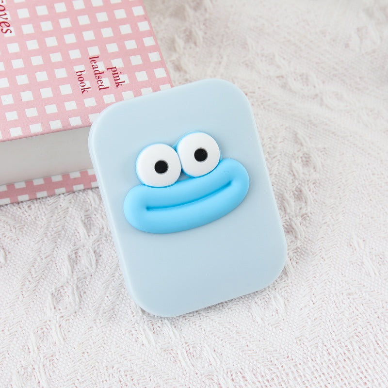 Cartoon folding plastic sausage mouth makeup mirror - Blue