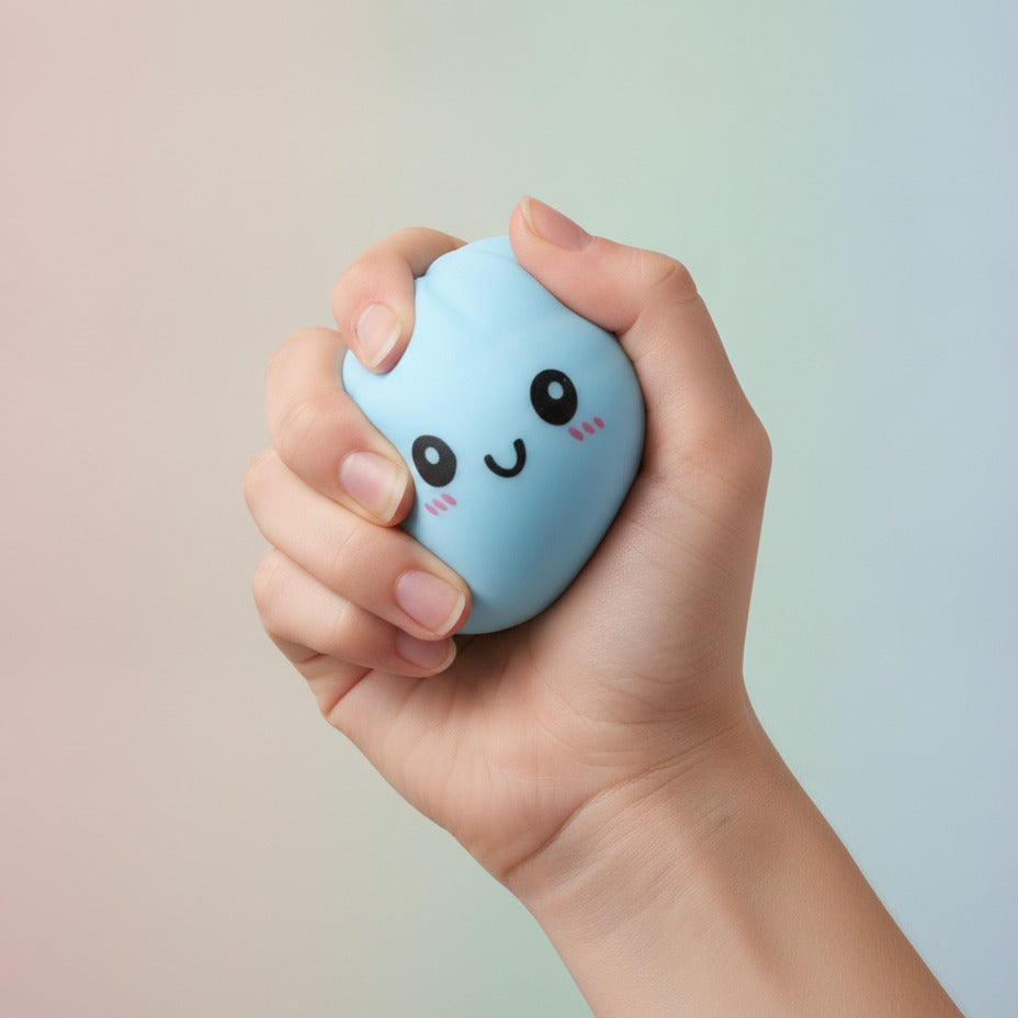 Blue Dumpling Squishy with Cute Smile Face - squeeze in hand