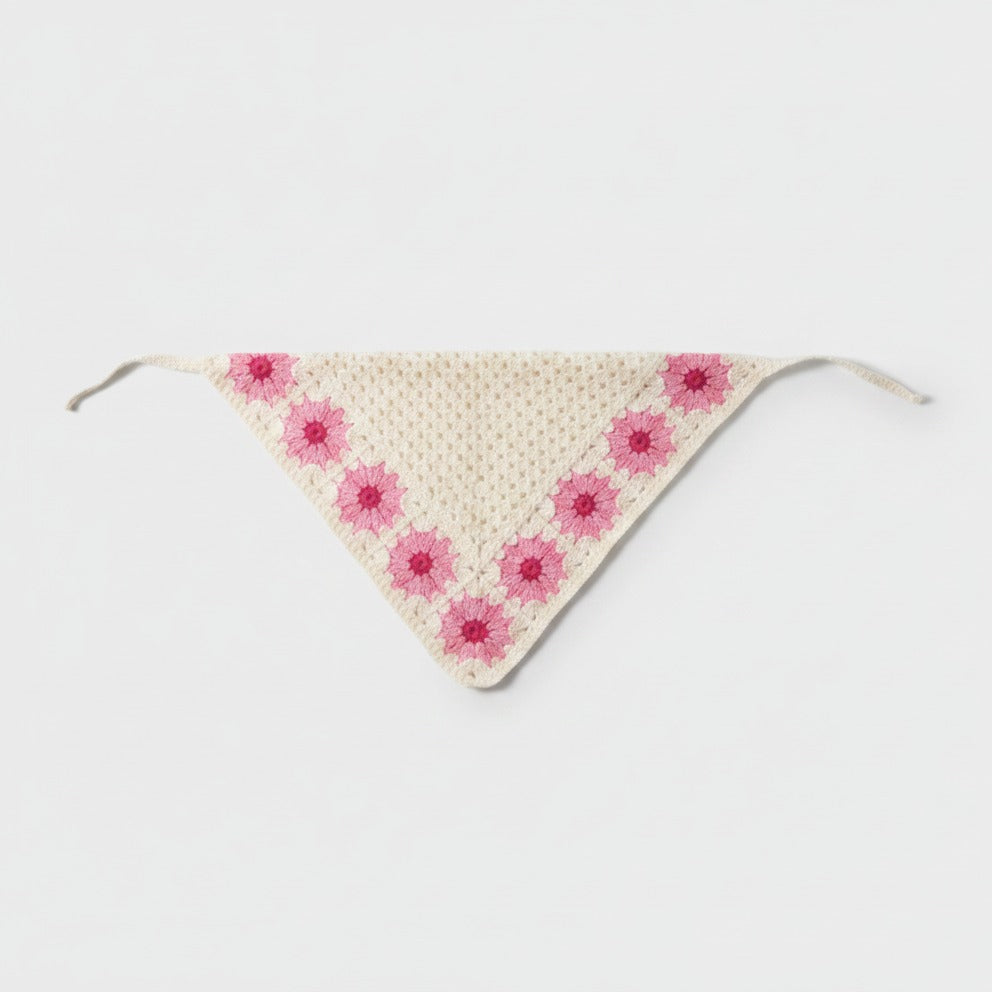 Daisy Crochet Triangle Bandana - Cream & Pink