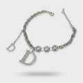 Silver Rhinestone D Charm Chain Bracelet – jewelry (view 1)