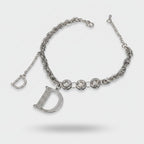 Silver Rhinestone D Charm Chain Bracelet – jewelry (view 1)
