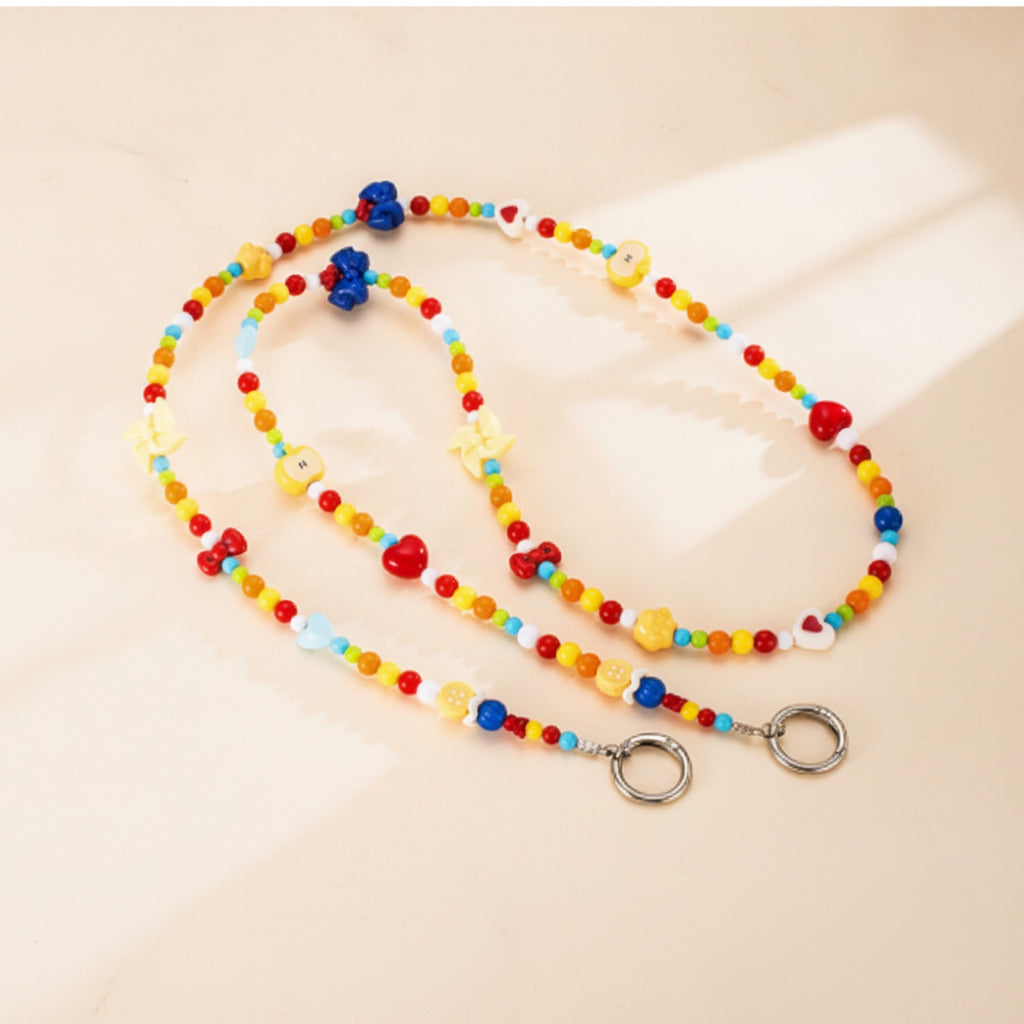 Beaded Phone Charm Strap - Pinwheel & Apple