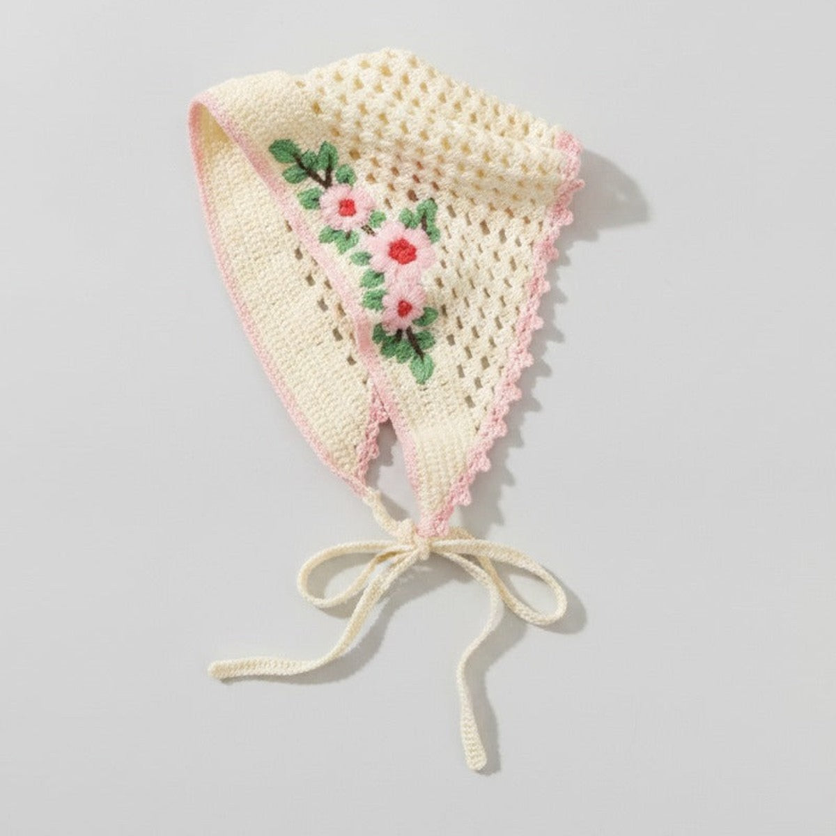 Crochet Floral Triangle Headwrap - Pink