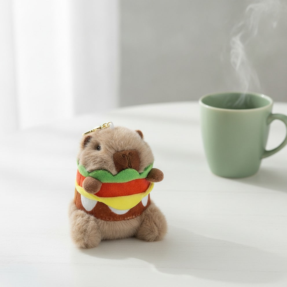 Burger Capybara Fuzzy Keychain - Brown