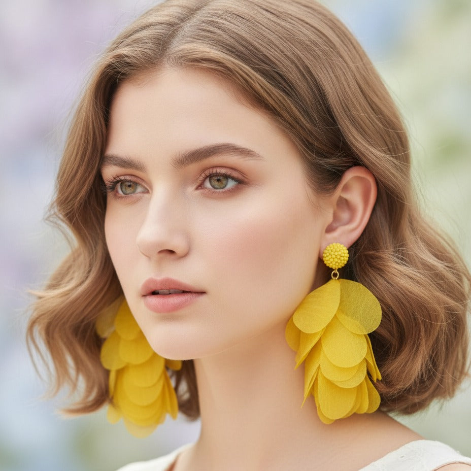 Pom Pom Petal Drop Earrings - Type 2