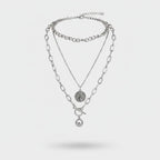 Silver Layered Chain Necklace With Coin Pendant – jewelry (view 1)