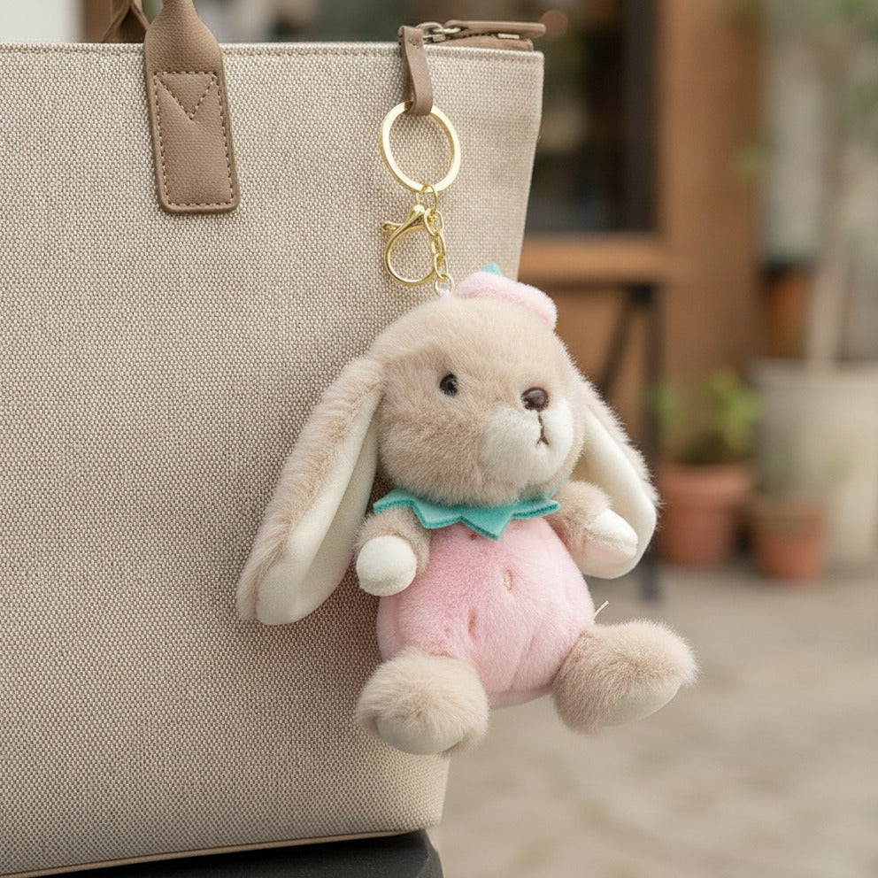 Fuzzy Bunny Charm Keychain - Pink