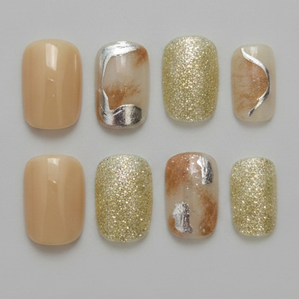 Marble & Glitter Nail Set - Cream Marble