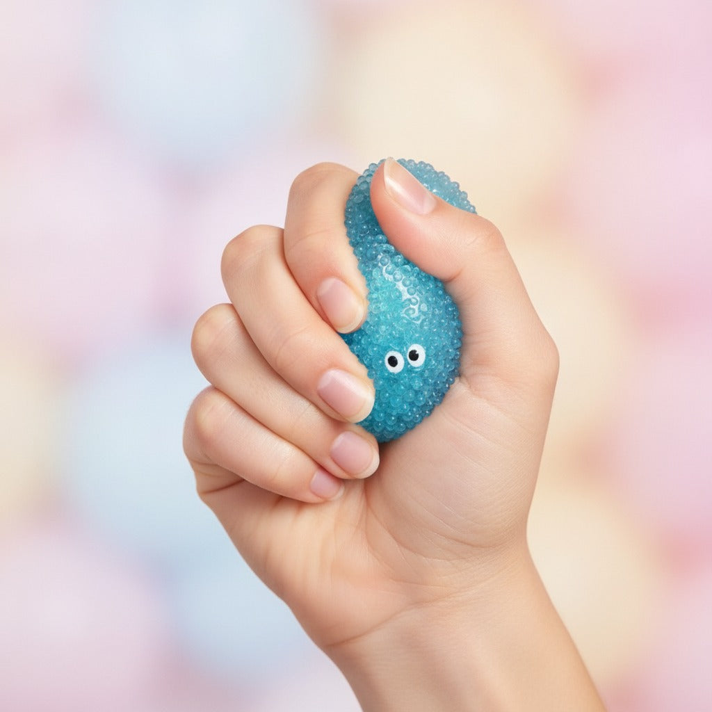 Sparkling Texture Squishy Ball - Blue - squeeze in hand