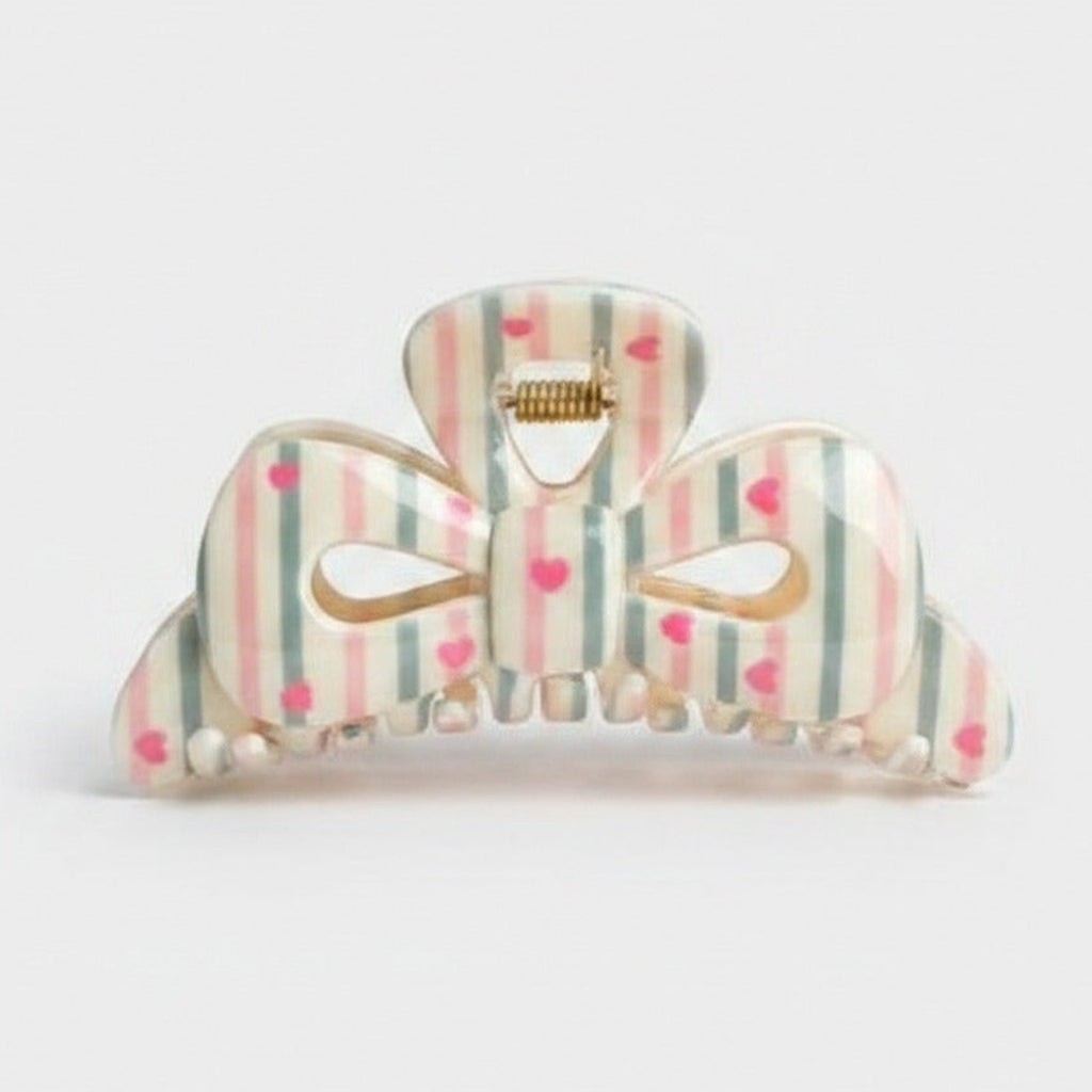 Striped Heart Bow Hair Claw Clip – hair accessories (view 1)