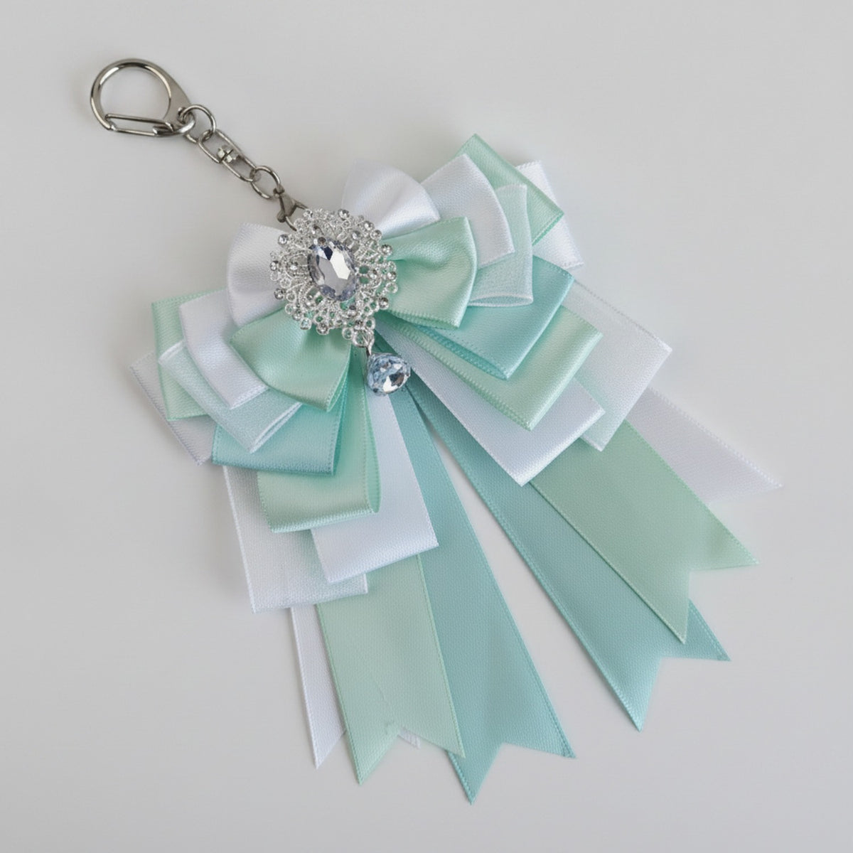Layered Ribbon Bow Bag Charm - Mint Green