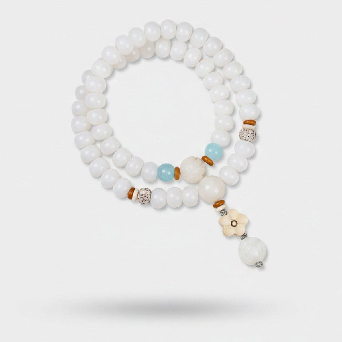 White Beaded Bracelet With Aqua Charm – jewelry (view 1)