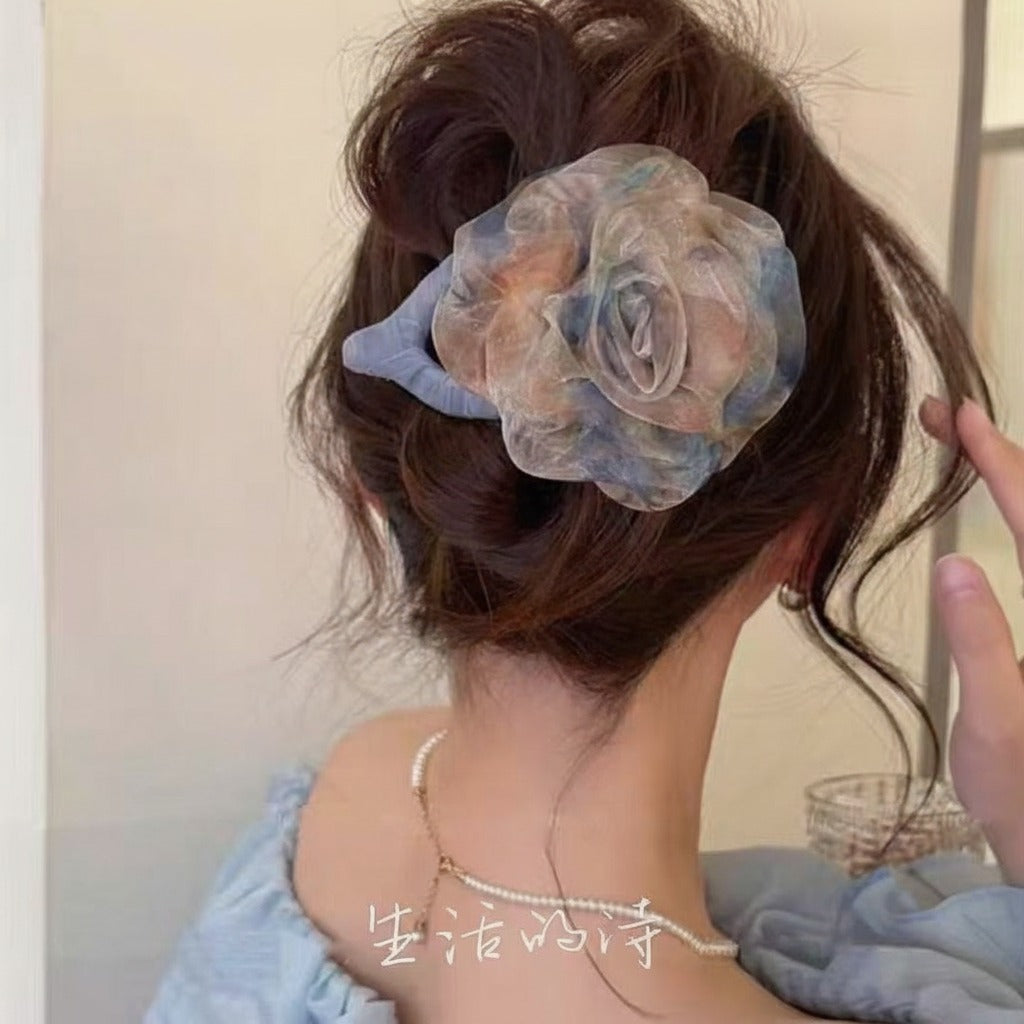 Watercolor Bloom Hair Claw - Blue