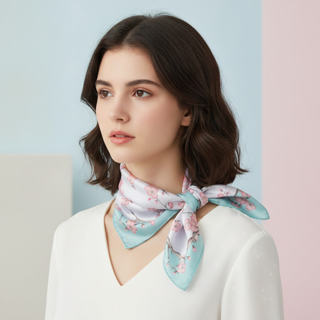 Delicate Floral Square Scarf - Cream Floral Alt