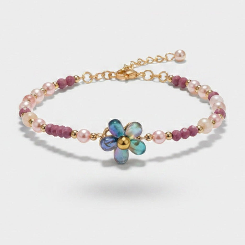 Beaded Flower Charm Bracelet With Pearls – jewelry (view 1)