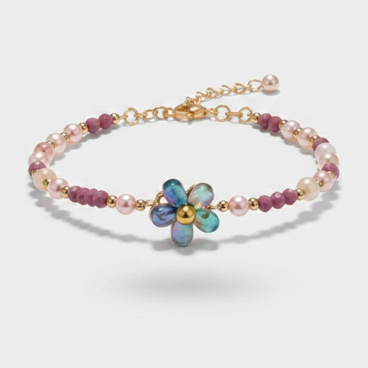 Beaded Flower Charm Bracelet With Pearls – jewelry (view 1)