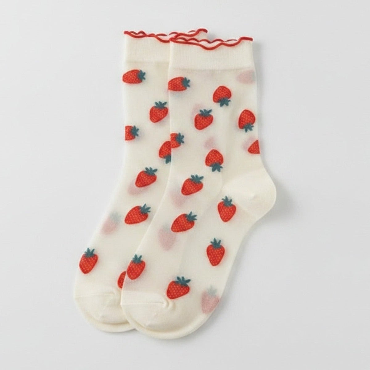 Cream Strawberry Ruffle Crew Socks – apparel accessories (view 1)