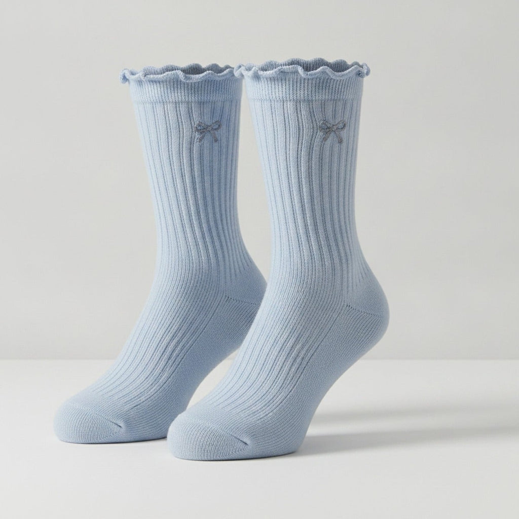 Blue Bow Ribbed Crew Socks – apparel accessories (view 1)