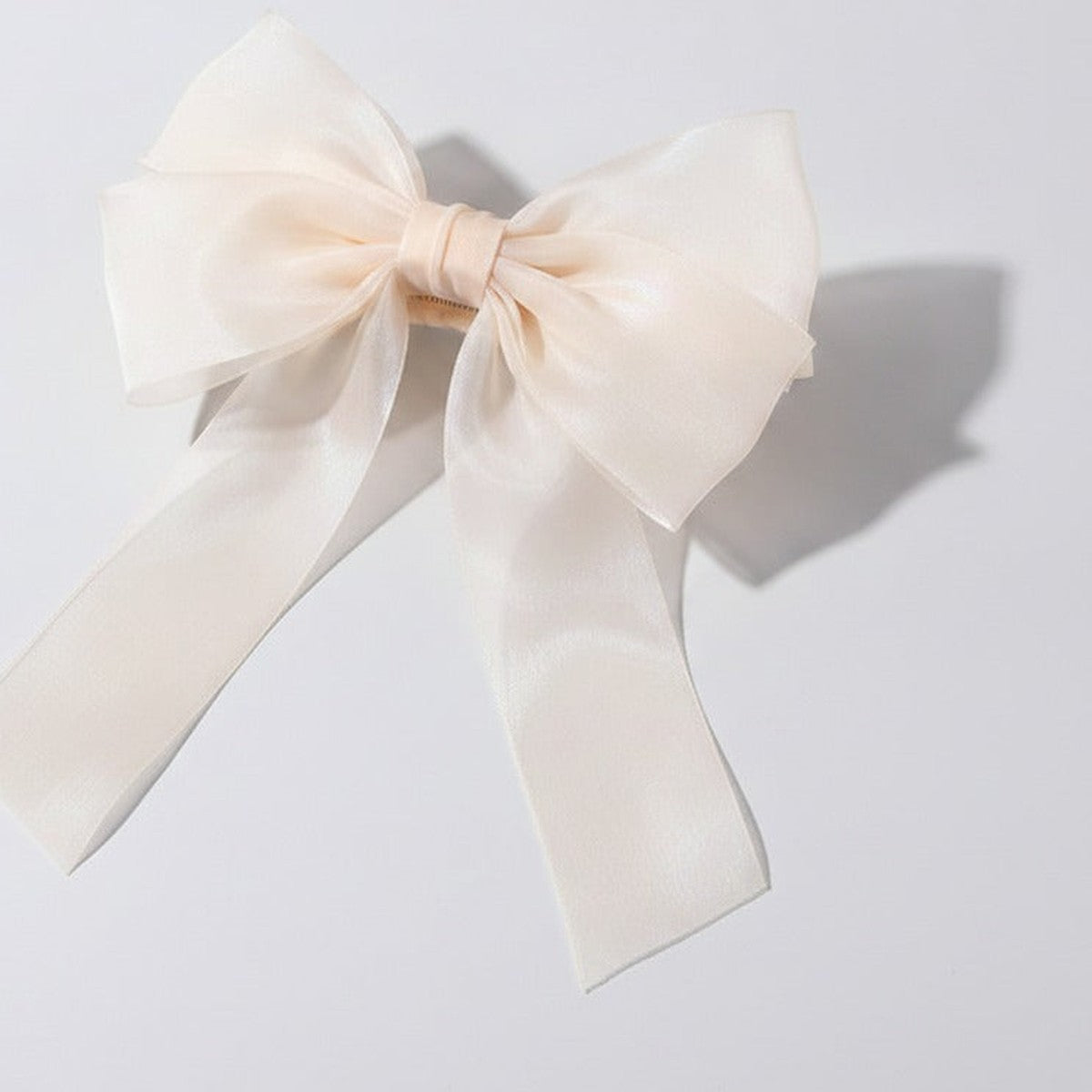 Satin Bow Hair Claw - Beige