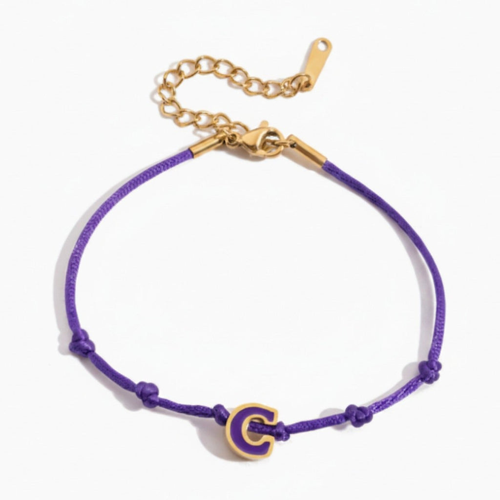 Hot Cord Letter Charm Bracelet - Purple Gold C – jewelry (view 1)