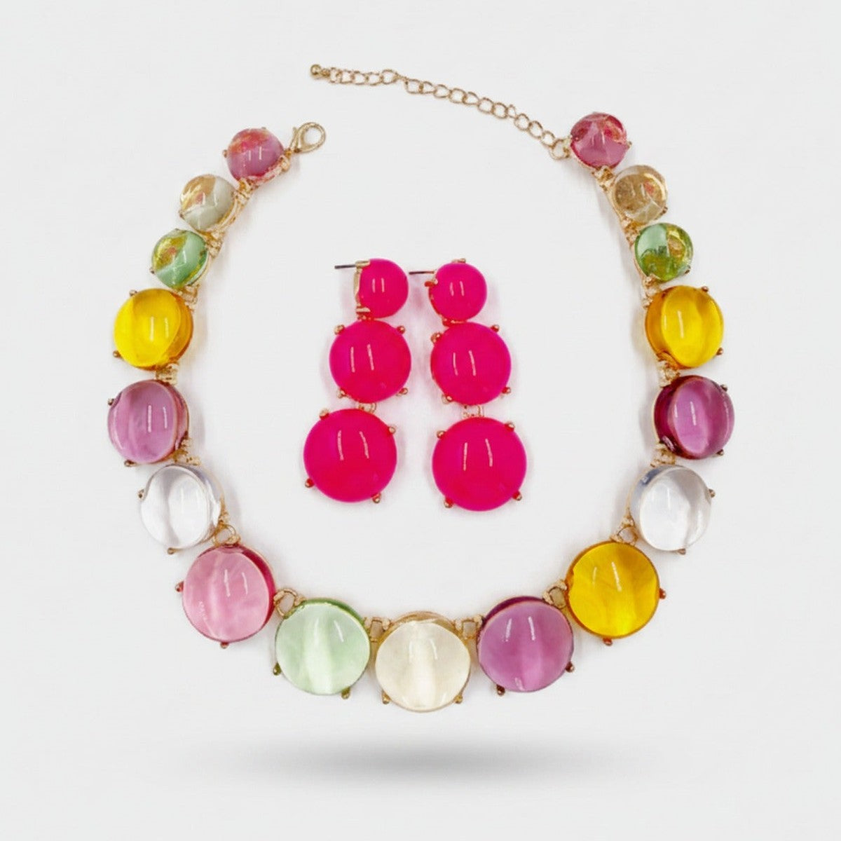 Colorful Cabochon Beaded Necklace and Earrings Set – jewelry (view 1)