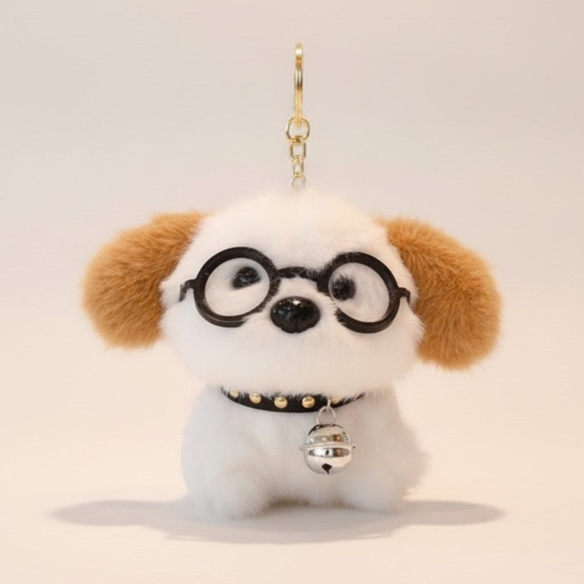 Fluffy Dog Keychain With Glasses And Bell – novelty & toys (view 1)