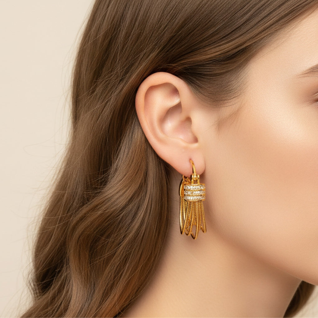Gold Tassel Huggie Earrings Gold