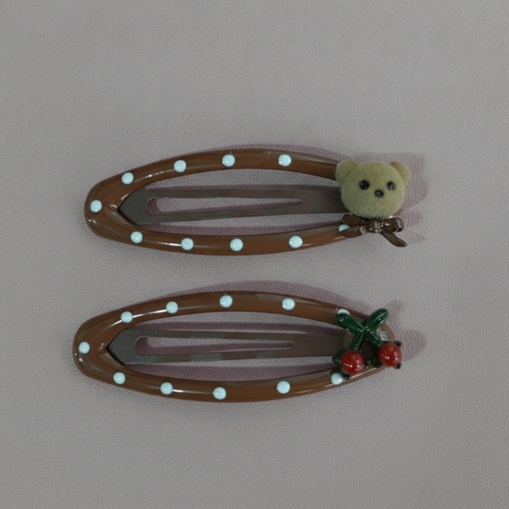 Polka Dot Charm Hair Clips Coffee Brown