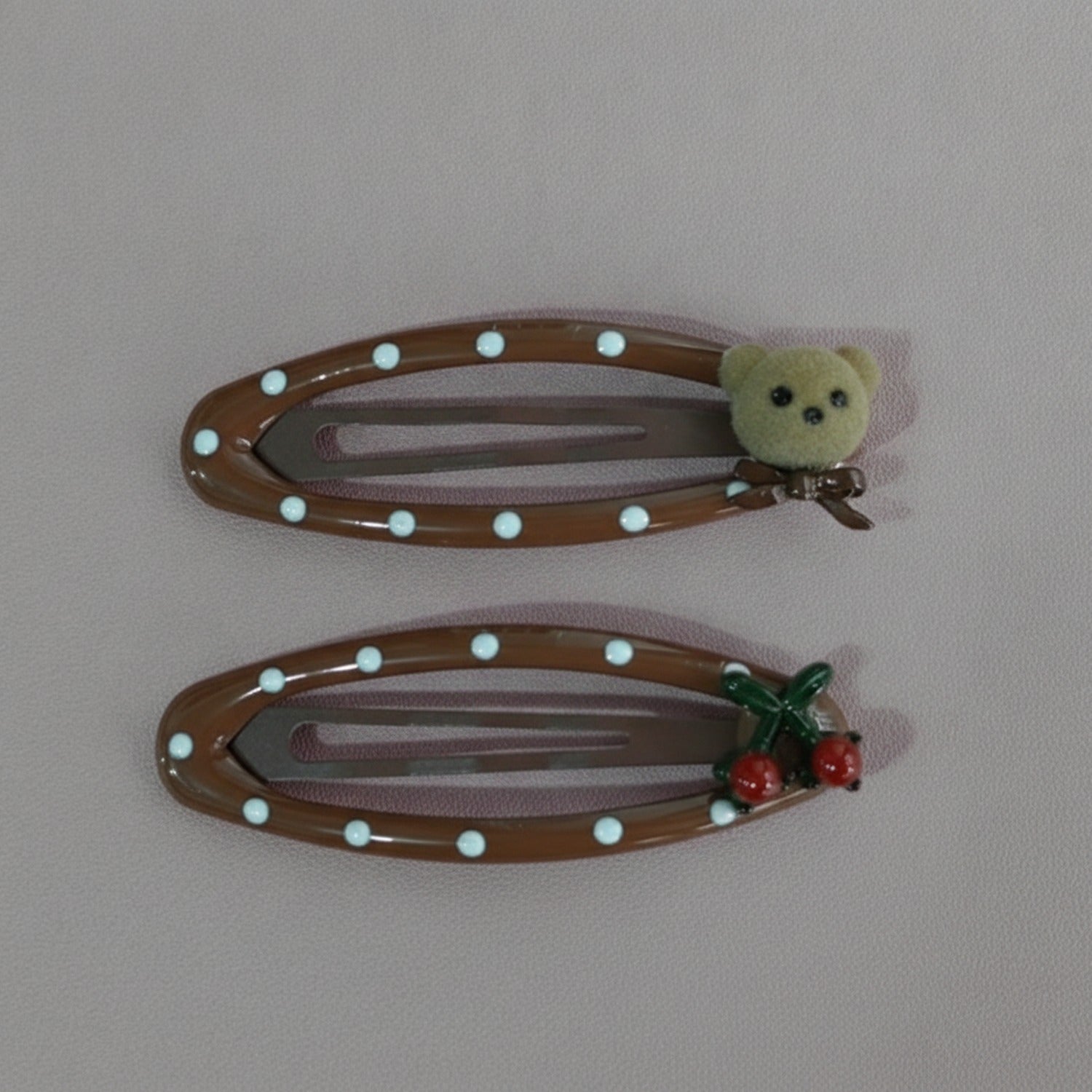 Polka Dot Charm Hair Clips Coffee Brown