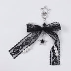Lace Ribbon Pearl Bag Charm - Black