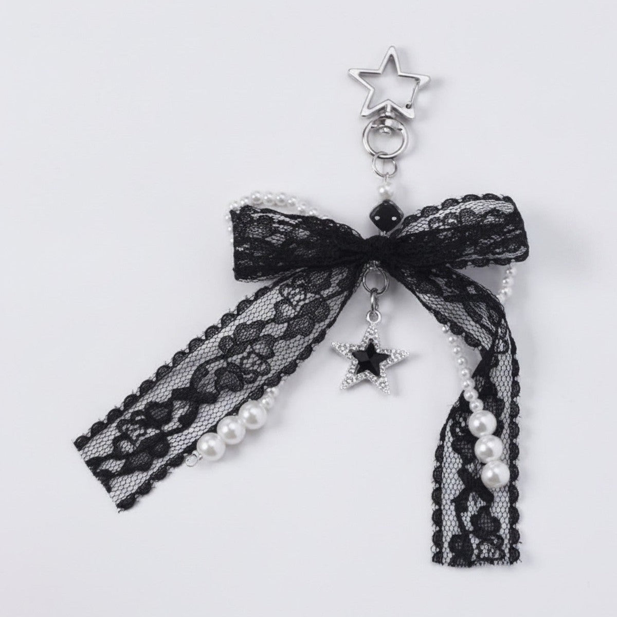 Lace Ribbon Pearl Bag Charm - Black