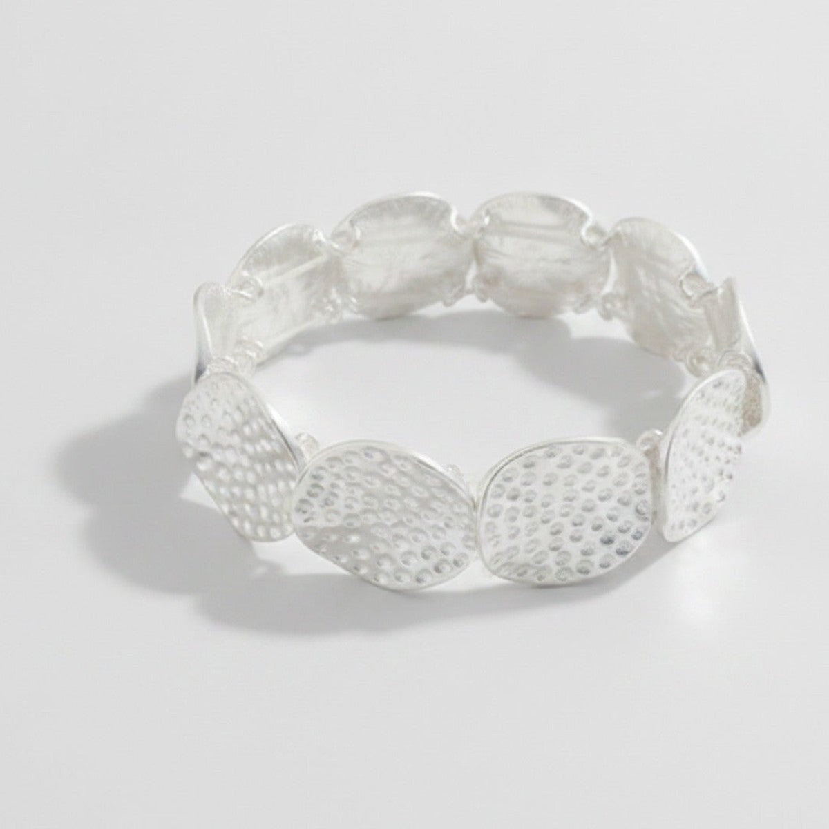 Textured Disc Beaded Stretch Bracelet - Silver Round Bracelet – jewelry (view 1)