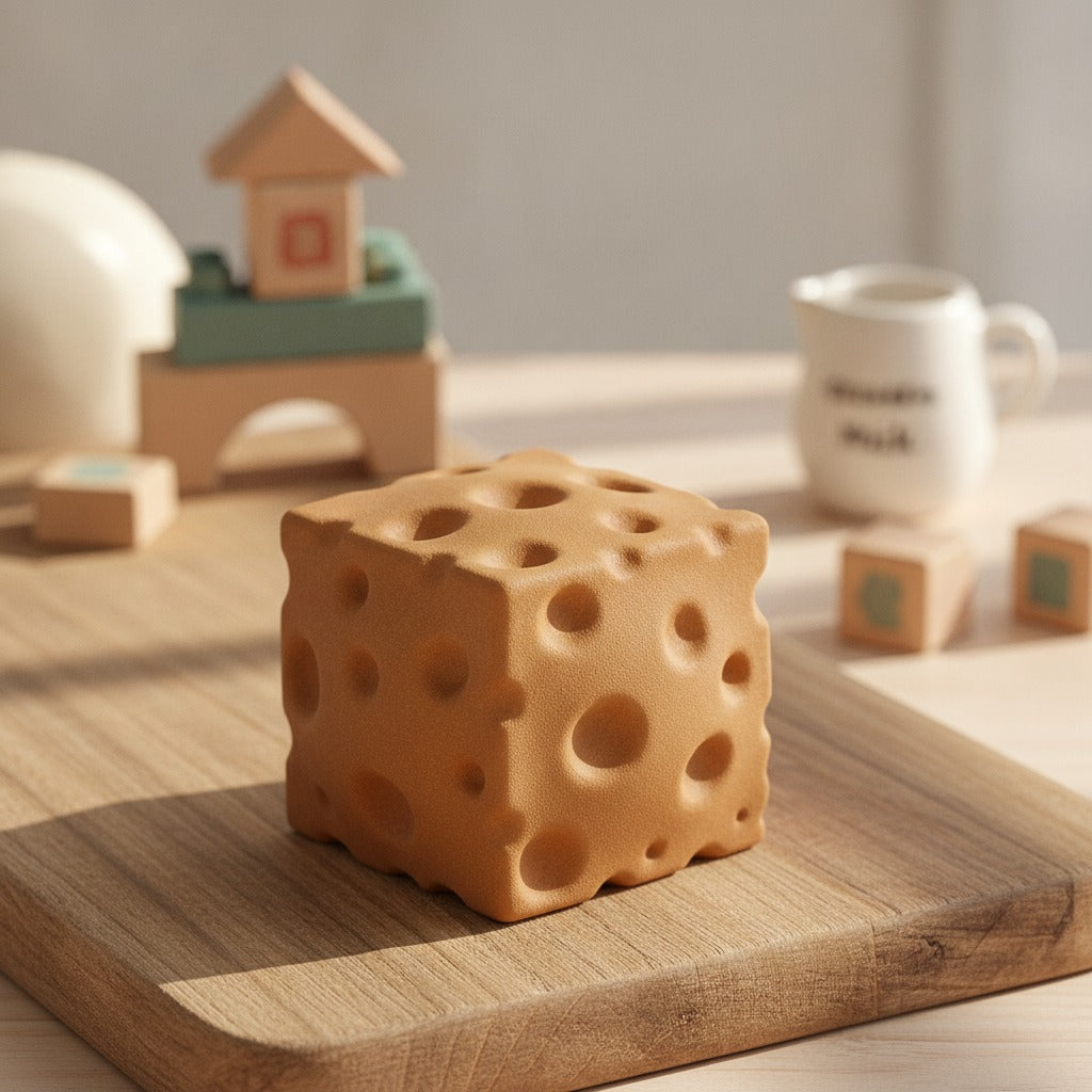 Peanut brown crispy cheese cube squishy - angle