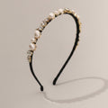 Pearl And Rhinestone Velvet Headband - Black – hair accessories (view 1)
