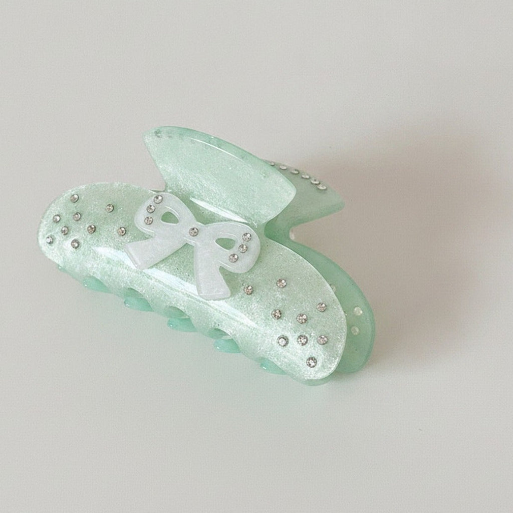 Sage Green Butterfly Hair Claw With Rhinestones – hair accessories (view 1)