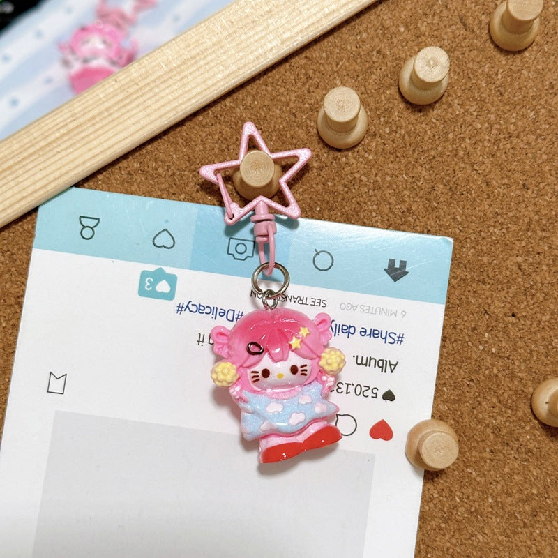 Star Girl Cat Keychain Cartoon Backpack Charm Gift - Blue