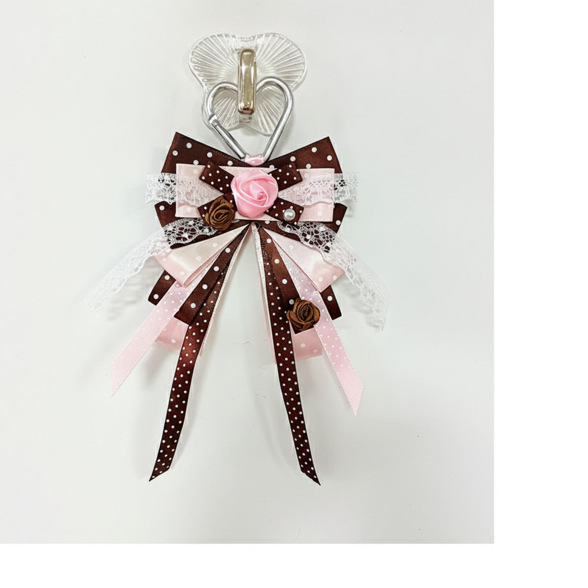 Rosette Ribbon Bow Bag Charm - Pink