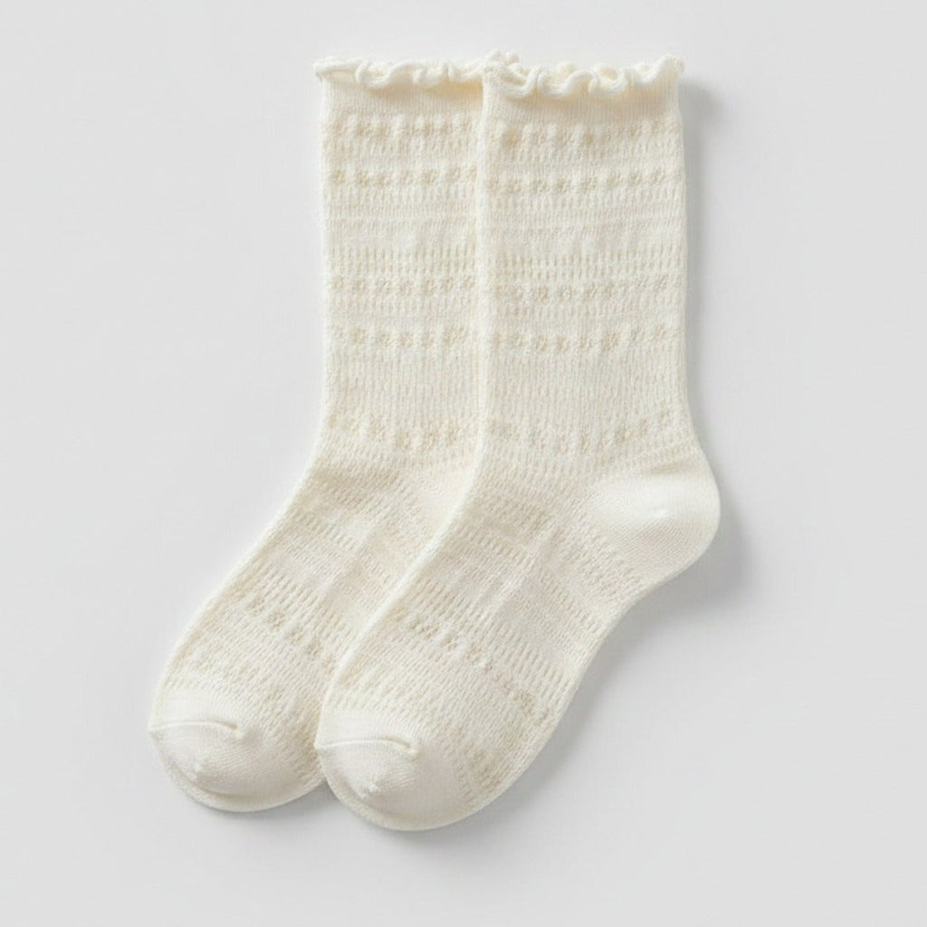 White Ruffled Eyelet Crew Socks – apparel accessories (view 1)