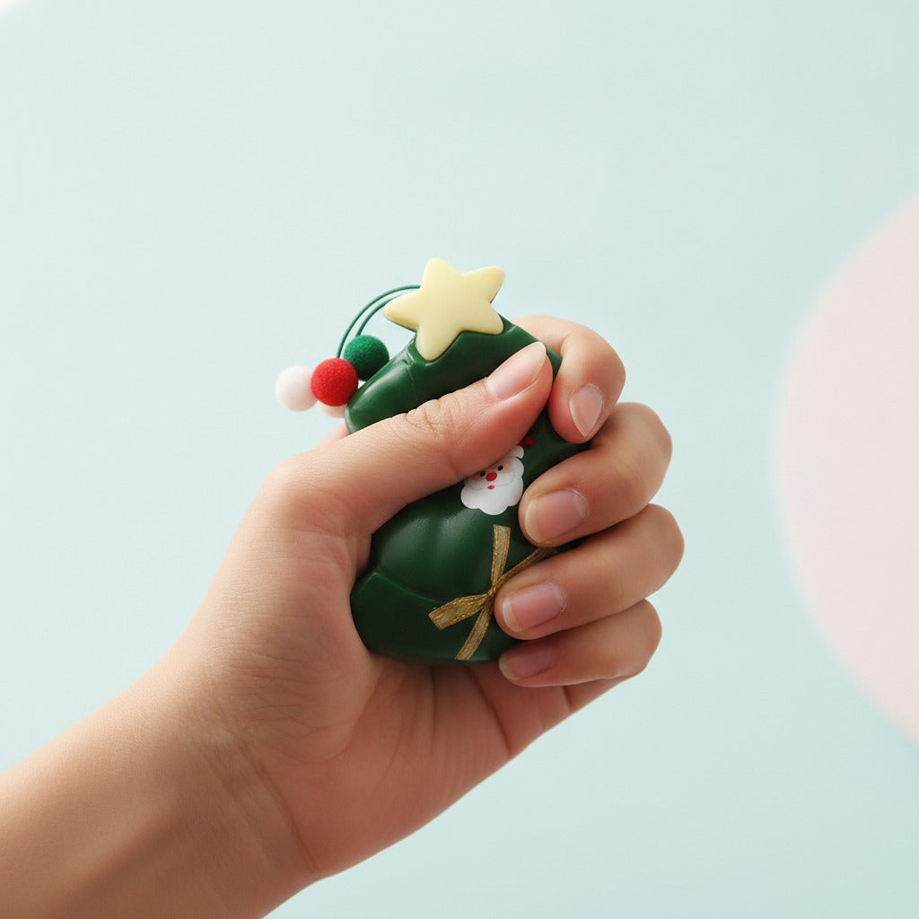 Merry Snowman Squishy Buddy - Christmas Tree - squeeze in hand